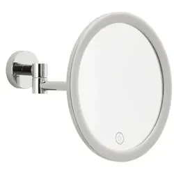 Beleuchteter tesa Kosmetikspiegel VISIOON LED in Silber - Badezimmerzubehör mit bohrfreier Befestigung und 18 cm Spiegelfläche für eine optimale Sicht beim Schminken oder Rasieren.