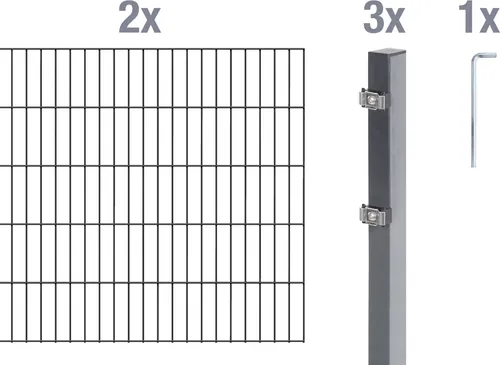 Alberts Doppelstabmatten Zaun 200 cm - Komplettset in Anthrazit - Gartenzäune: Hochwertiger Doppelstabmattenzaun mit Verzinkung für Rostschutz, langlebig und ideal zum Einbetonieren. Maße: 4 m Länge, 200 cm Höhe.