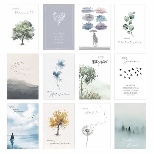 Edition Seidel Set 12 einfühlsame Trauerkarten mit Umschlägen. Beileidskarten Doppelkarten Klappkarten Trauerkarte Karte Briefumschlag Spruch Anteilnahme Beileid Kondolenz