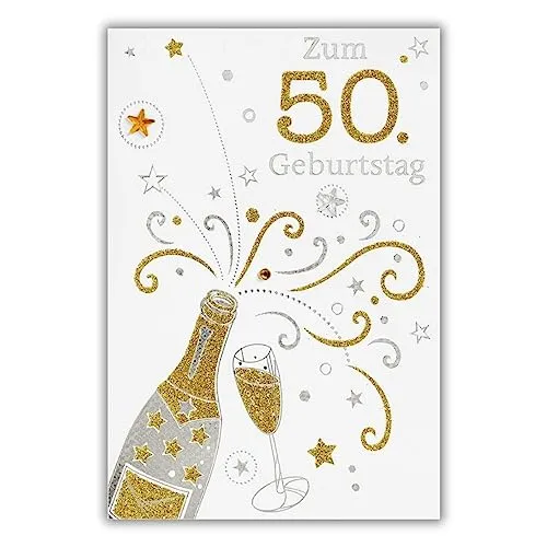 bsb 50. Geburtstagskarte Frau & Mann - Karte Geburtstag in 11,5 x 17,0 cm - Glückwunschkarte Geburtstag mit Sektflaschen-Motiv - 50. Geburtstag-Karte mit Umschlag - Geburtstagskarten