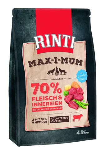 Rinti MAX-I-MUM Rind 4 kg - Hochwertiges Hundefutter - Hundefutter mit 100% Rindfleisch, reich an Proteinen und ideal für eine gesunde Ernährung Ihres Hundes.