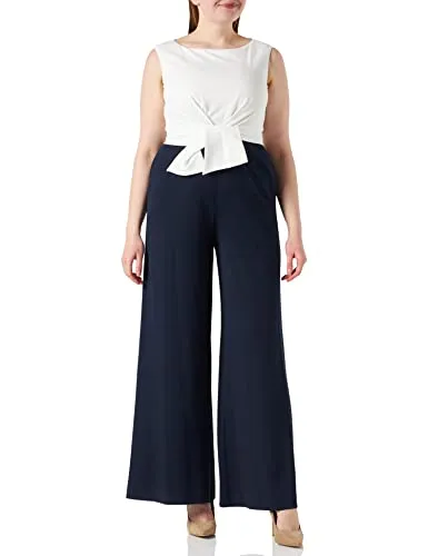Vera Mont Damen Jumpsuit mit weitem Bein Dunkelblau/Weiß, Größe 44 - Eleganter Jumpsuit für Damen mit weitem Bein, ideal für besondere Anlässe. Das stilvolle Bunddetail und der U-Boot-Ausschnitt sorgen für einen femininen Look.