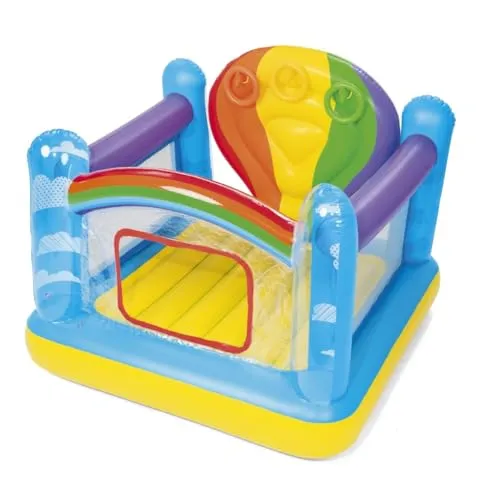 Bestway® 52269 Trampolin Regenbogen Hüpfburg In-Out 175 x 173 x 137 cm - Hüpfburg für drinnen und draußen, ideal für Kinder von 3-4 Jahren, sorgt für stundenlangen Spielspaß und Bewegung.