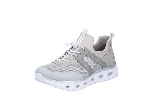 RIEKER SPORT Slip-On Sneaker für Damen, Gr. 39, hellgrau-creme - Veganer RIEKER SPORT Slip-On Sneaker aus leichtem Mesh und Lederimitat. Mit praktischem Schnellverschluss und gepolsterter Innensohle für höchsten Tragekomfort im Alltag.