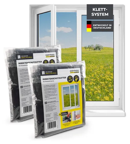 EASYmaxx Moskitonetz für Fenster mit selbstklebendem Klettband 2er-Set - 150x180cm