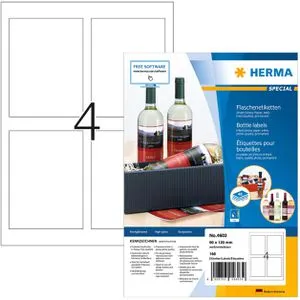 Herma Flaschenetiketten Special 4603, 90 x 120mm, 160 Stück - Selbstklebende Flaschenetiketten aus hochwertigem Glossy-Papier für exzellente Drucke. Ideal für Weinflaschen und Geschenke, lichtbeständig und schnell trocknend. Perfekt für Inkjetdrucker!