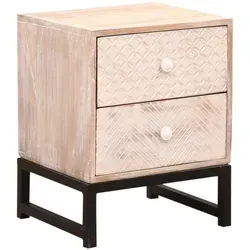 Boho Nachttisch Alvar aus massivem Mangoholz - Vielseitiger Nachttisch Alvar in Weiß: Handgeschnitzte Schönheit aus massivem Holz, ideal als Nachtschrank oder Beistelltisch. Praktisch und stilvoll für jedes Zuhause.