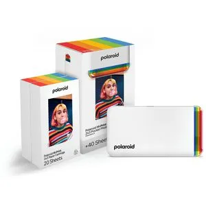 Polaroid Everything Box Hi-Print 2×3 Gen2 White - Kompakter Fotodrucker für Smartphone und Tablet, ideal für Zuhause und unterwegs. Inklusive 40 selbstklebender Fotopapierblätter für kreative Erinnerungen.