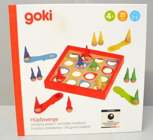 Goki Hüpfzwerge Familienspiel aus Holz Geschicklichkeitsspiel Lernspielzeug