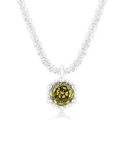 DANIEL CLIFFORD Damen Halskette Silber 925 Anhänger Kristall grün 'Sophie' 46cm filigrane Silberkette Kristallanhänger klein Kette dünn Stein olivgrün