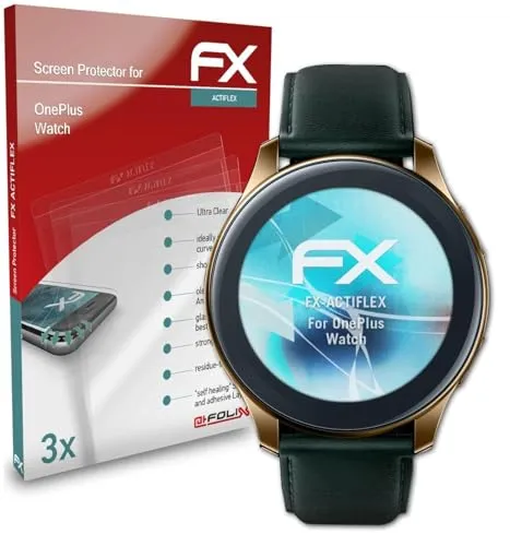atFoliX Schutzfolie kompatibel mit OnePlus Watch Folie, ultraklare und flexible FX Displayschutzfolie (3X)