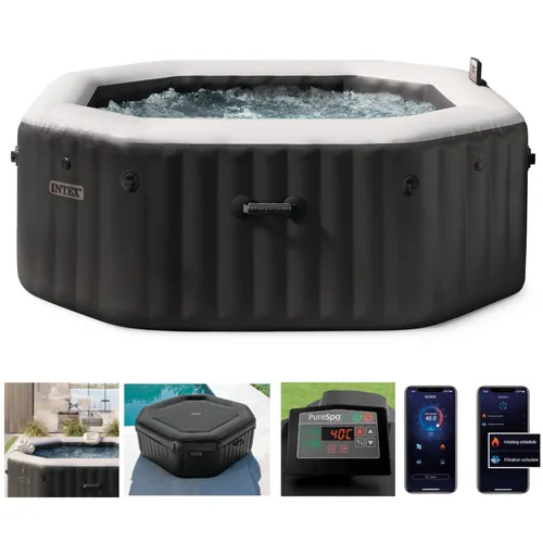 Intex Pure SPA 79" Octagon - Bubble Jet Salzwassersystem 201x71cm, automatisches Heizsystem mit 120 Luftdüsen und integriertem Kalkschutz