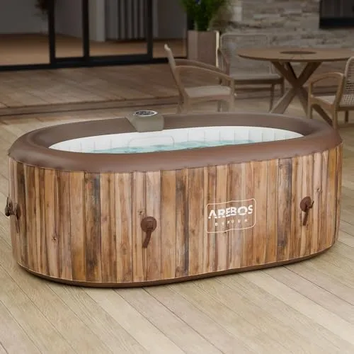 Arebos Aufblasbarer Whirlpool für 2 Personen, 190x120 cm - Ideal für In- & Outdoor, mit 90 dynamischen Luftdüsen und einer Heizleistung von 1800 W für entspannende Wellnessmomente. Komplett-Set inklusive LED-Beleuchtung und Zubehör.