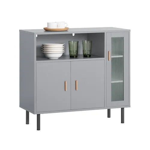 SoBuy Sideboard FSB82: Küchenschrank mit Mikrowellenschrank und Türen - Sideboard in hellgrau aus MDF, ideal zur Aufbewahrung von Küchengeräten und mit Platz für eine Mikrowelle. Perfekt für eine moderne Küche!