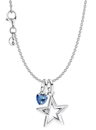 Pandora Kette mit Anhänger Collier für Schmuckset Silber Stern und Herz - Ketten mit Anhänger aus 925er Sterlingsilber, 45 cm lang, mit funkelndem Zirkonia. Ein elegantes Schmuckstück, das jedes Outfit veredelt!
