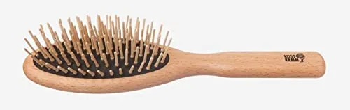 Holzbürste mit geraden Holznoppen aus Buche - Haarkamm aus Buche, 7-reihig mit schwarzem Kautschuk, sorgt für antistatische Pflege und glänzendes Haar
