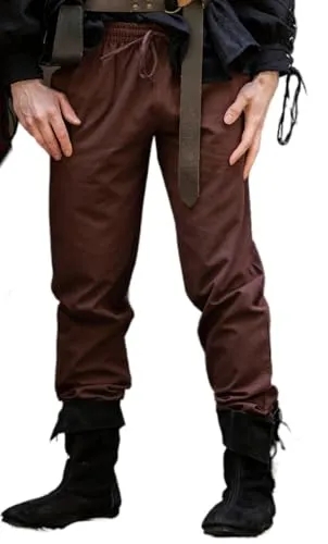 Leonardo Carbone® Hose Veit - Herren Hosen, Leichte Sommerhose Herren, Festival Outfit, Wikinger, Mittelalter Kleidung, LARP, Cosplay, Freizeithose Lang - 100% Baumwolle Dunkelbraun 3XL