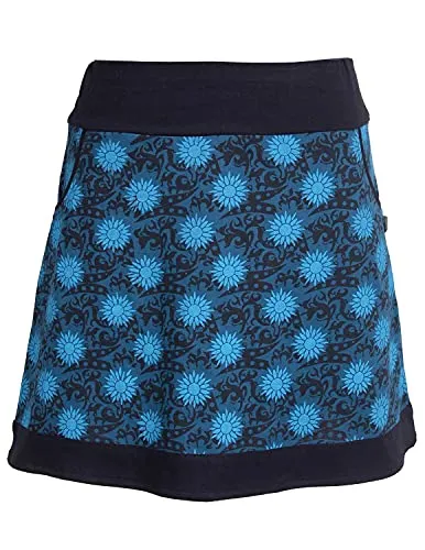 Vishes Damen Baumwoll-Rock im 80er Jahre Retro Design mit Taschen - Bequemer Jerseyrock mit praktischem Taschen und elastischem Bund. Leicht und atmungsaktiv, perfekt für Alltag, Freizeit und besondere Anlässe. Handbedruckt mit stilvollem Retro-Muster für einen einzigartigen Look.