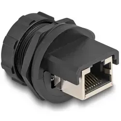 Delock RJ45 Cat.6A Kupplung mit Verschlusskappe zum Einbau IP67 staub- und wasserdicht - Cat6a - Schwarz - Metall