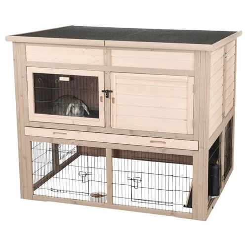 TRIXIE Kleintierstall natura XL mit Wärmedämmung - Geräumiger 2-Ebenen Stall aus Holz für Meerschweinchen und Kaninchen, bietet optimale Wärmedämmung und ein komfortables Zuhause.