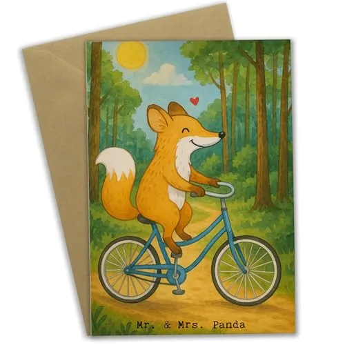 Mr. & Mrs. Panda Grußkarte Fuchs Fahrrad fahren Design - Geschenk, Trekking, weihnachtskarten, Mountainbiking, vatertagskarte, hochzeitskarten, Radeln, Radsport, babykarte, einladungskarten