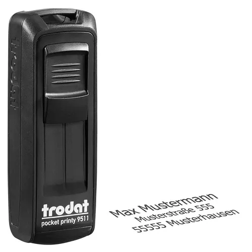 trodat Pocket Printy 9511 Textstempel - Individualisierbarer selbstfärbender Stempel mit 1-5 Zeilen, ideal für Gutscheine oder persönliche Nachrichten, Abdruckmaß 3,8 x 1,4 cm.