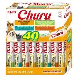 INABA Churu für Katzen - Huhn Leckerbissen 40x14g - Katzenfutter - köstliche gemischte Geschmacksrichtungen mit Huhn, perfekt als schmackhafte Belohnung oder Snack für Ihre Katze.