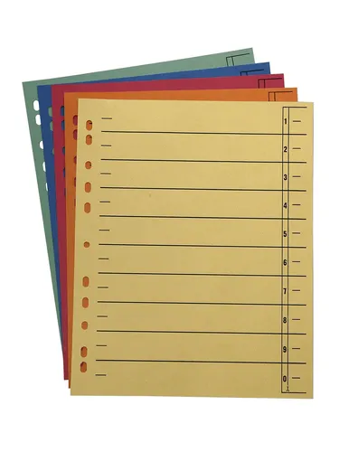 Wekre Trennblätter DIN A4 1-0 gelb, orange, rot, blau, grün, 230 g/m², 100 Blatt