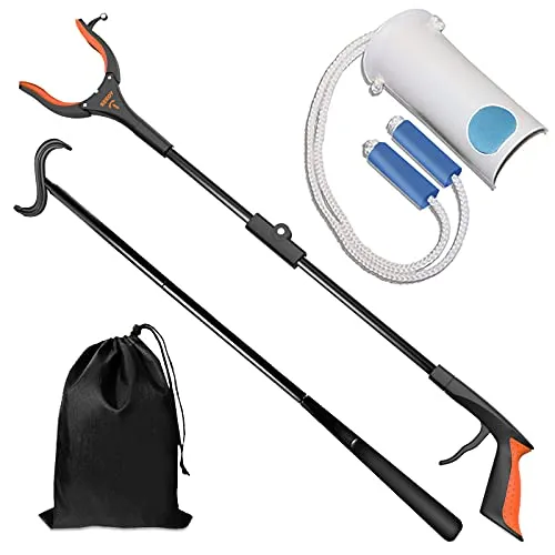 Knie Hüft-Op Reha Set - 4 Stück Anziehhilfen - Sockenhilfen für Senioren: Inklusive 80 cm Greifer, Sockenanziehhilfe und Schuhlöffel für müheloses Anziehen ohne Bücken.