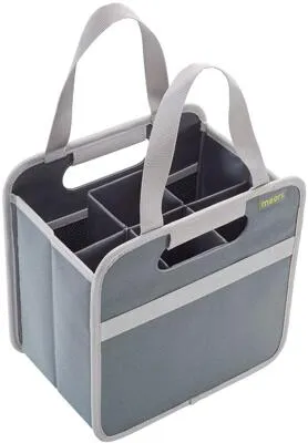 Meori Flaschenträger für 6 Flaschen, grau - Praktische Aufbewahrung für 6 Flaschen, mit herausnehmbarem, faltbarem Einsatz und Seitentaschen für Weinaccessoires – ideal für Ausflüge oder zu Hause.