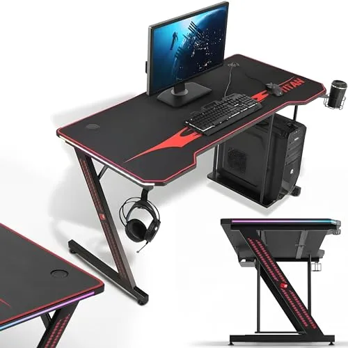 MY SIT Gaming Tisch mit LED Beleuchtung - Moderner PC Schreibtisch mit integrierter RGB LED Beleuchtung und umfassendem Kabelmanagement, ideal für Gamer und Home Office.