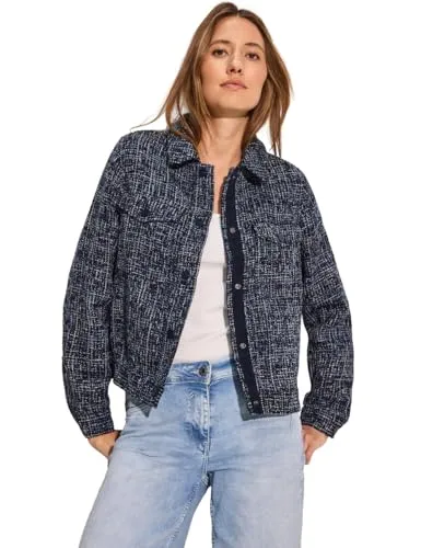 CECIL Damen B212237 Boucl Jacke - Kurze Hemdkragenjacke in universal Blue, klassisch und bequem für vielseitige Outfits in XXL