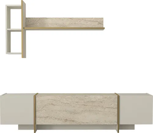 moebel17 TV-Wand Wohnwand in Beige mit Granit Optik - TV-Wände in stilvollem Beige, überzeugt durch elegante Granit-Optik und einfache Selbstmontage für ein modernes Wohnambiente.