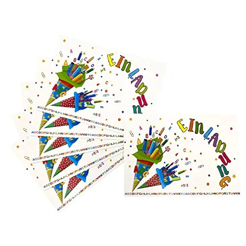 Oblique Unique® 6 Einladungskarten für Schuleinführung Schulanfang Einschulung Schulbeginn Einladungen mit beschreibbarer Rückseite 10,5 x 15 cm
