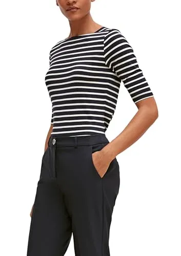 comma Damen T-Shirt 60.2.61.12.130.2128746, 59G4 blau, Größe 40 - T-Shirts für Damen mit antaillierter Slim Fit Passform, halblangen Ärmeln und einem modischen Karreeausschnitt, aus leichtem, elastischem Crêpe für optimalen Tragekomfort.