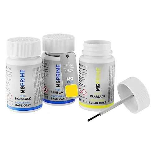 MG PRIME Autolack Lackstift Set für Mercedes 1743 Limonitgelb Metallic Grundlack Basislack Klarlack je 50ml
