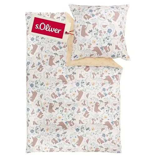 s.Oliver Junior Wendebettwäsche Waldtiere - Bettdecken mit liebevollem Tiermotiv in bunten Farben, aus 100% Baumwolle Satin, pflegeleicht und ideal für Kinderzimmer. Wendefunktion für vielseitige Gestaltung.