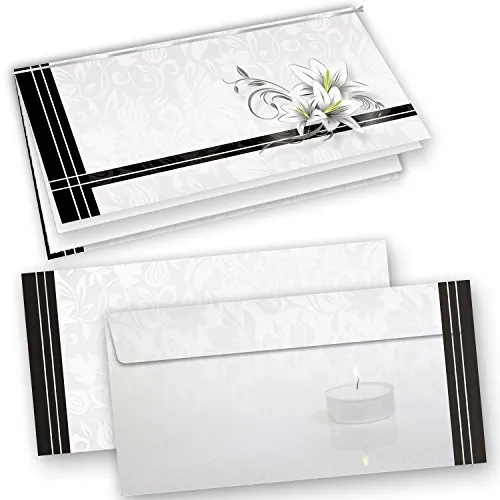 Sets Hochwertige Trauerkarten, Klappkarten inkl. Einlegeblätter bedruckbar und inkl. Briefumschläge 50