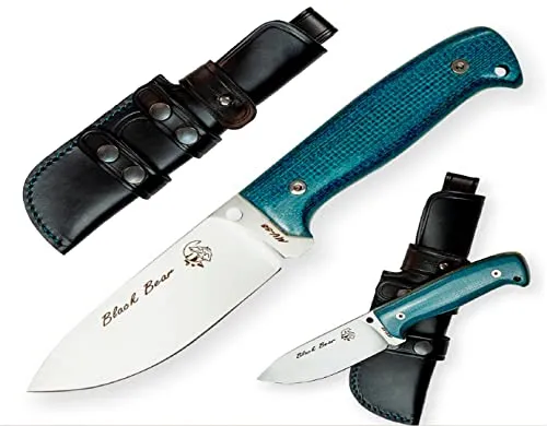 J&V BLACK BEAR - Bushcraft Outdoor Jagdmesser Überlebensmesser Survival Messer, Klinge 11 cm, Stahl MOVA-58, Handmade in Spain