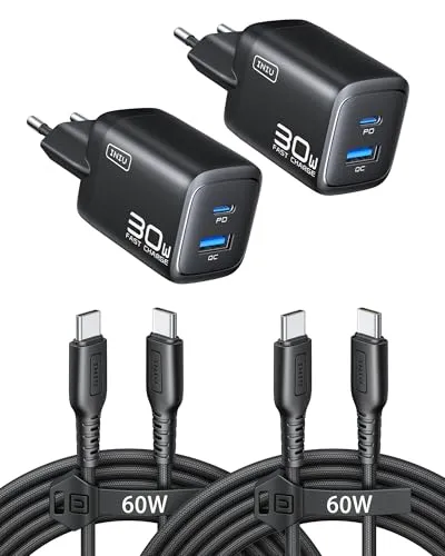 INIU 30W USB C Ladegerät 2-Pack – Schnellladung für iPhone 17 & Co. - Ladegeräte & Dockingstationen mit 30W Schnellladung für iPhone 16 in nur 30 Minuten und zwei Anschlüssen für gleichzeitiges Laden – ideal für Reisen!