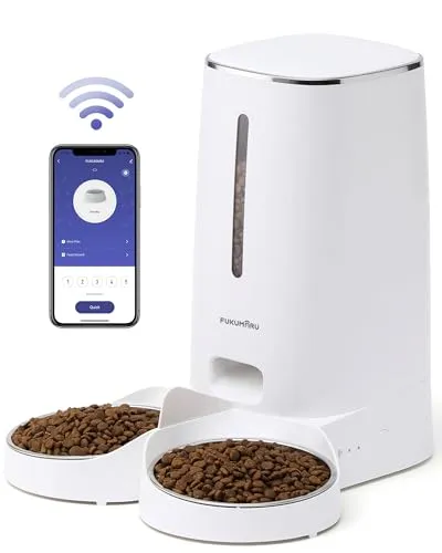 FUKUMARU Futterautomat Katze 4L - Intelligente Fütterung mit WiFi - Automatisierter Futterspender für Katzen mit 4L Fassungsvermögen, programmierbare Fütterung und doppelte Napfstruktur für mehrere Haustiere. Hält Futter frisch und bietet eine zuverlässige Stromversorgung.