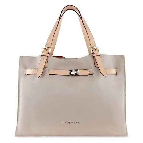 Henkeltasche BUGATTI "ELLA" - Elegante Damenhandtasche in Beige, Kunstfaser, mit geräumigem Hauptfach und abnehmbarem Schultergurt - ideal für Alltag und besondere Anlässe.