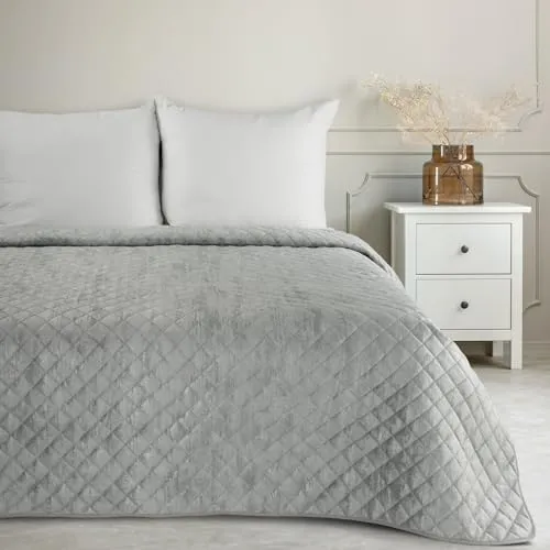 Eurofirany Marmor Decke Tagesecke – Eleganter Bettüberwurf aus Samt Velours (Silber, 170x210 cm) - Hochwertige Tagesdecke mit elegantem Marmor-Muster, zweiseitiger Velours-Oberfläche für zusätzlichen Komfort, ideal für glamouröse Wohnräume.