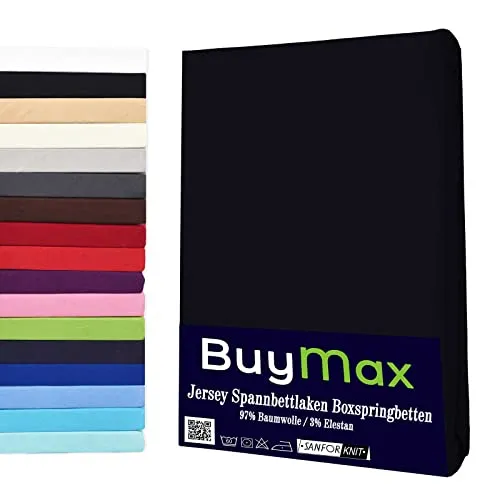 Buymax® Wasserbett Spannbettlaken Stretch 180x200-200x220 cm - Schwarz - Hochwertiges Stretch-Bettlaken aus 97% Baumwolle für perfekten Sitz auf Wasser- und Boxspringbetten. Pflegeleicht, waschbar bei 60 °C und bügelleicht. Ideal für Matratzen bis 35 cm Höhe.