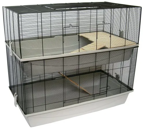 PETGARD Mäuse- und Hamsterkäfig, mehrstöckiges und großes Nagerhaus mit 2 Ebenen und 2 Holzleitern, 98x52x89 cm, Carlos