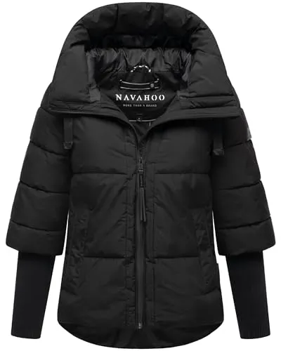 NAVAHOO Lotusherz XIV Damen Steppjacke, Größe XL, Schwarz - Funktionsjacken für Damen, warme gesteppte Winterjacke mit wasserabweisendem Material und stylischen Rippstrickärmeln, ideal für kalte Tage.