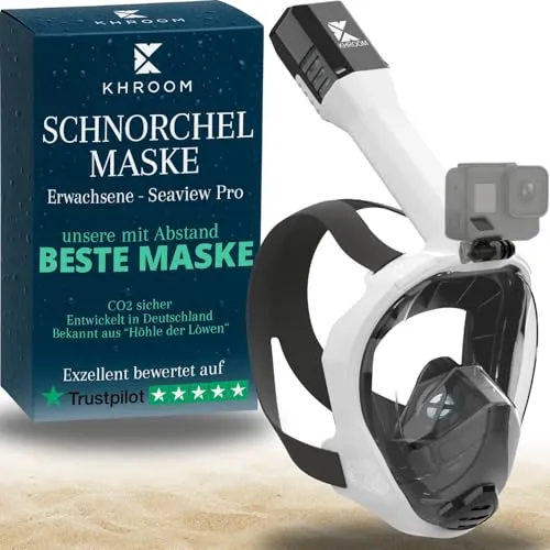 Khroom Schnorchel Schnorchelmaske Erwachsene - Seaview Pro Vollgesichtsmaske für Schnorcheln - Taucherbrillen für Erwachsene, ideal für klare Sicht und Komfort beim Schnorcheln, Größe L/XL (ab 1,70m), mit mehrsprachiger Anleitung.