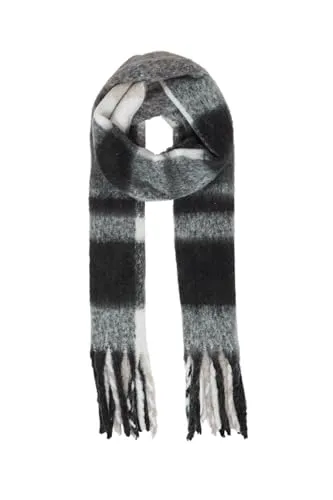 OXMO by OXVivi Damen Schal Grobstrick in Black Mix - Schals für Damen, voluminöser Grobstrickschal im trendigen Check-Muster, bietet Wärme und Style, nachhaltig produziert mit recycelten Materialien.