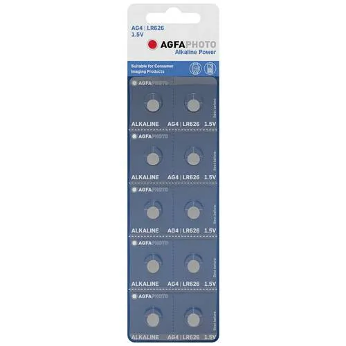 AgfaPhoto Knopfzelle LR626 AG4 1.5V - 10er Pack - Batterien für eine zuverlässige Energieversorgung, ideal für Uhren, Spielzeuge und Fernbedienungen.