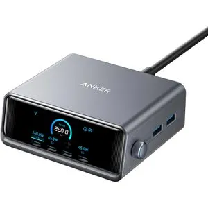 Anker Prime 250W USB-C Ladegerät - Ultra-schnelle 6-Port GaN Ladestation mit 2,26" LCD-Display, lade dein MacBook Pro in nur 25 Minuten auf 50%
